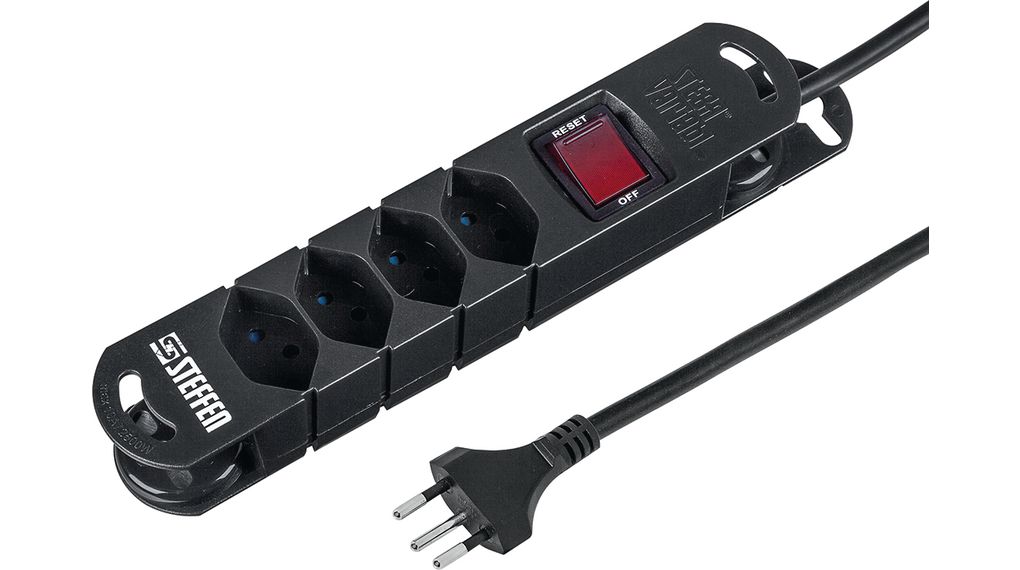 Steckerleiste VARIABL 4x Schweizer Steckdose Typ J (T13) - Schweizer Stecker Typ J (T12) Schwarz 3m